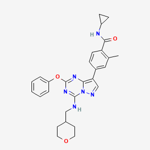 molecular formula C28H30N6O3 B606614 N-环丙基-2-甲基-4-[4-(氧杂-4-基甲基氨基)-2-苯氧基吡唑并[1,5-a][1,3,5]三嗪-8-基]苯甲酰胺 CAS No. 1610676-27-1