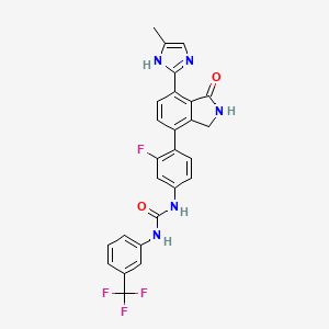 molecular formula C26H19F4N5O2 B606623 Urea, N-(4-(2,3-dihydro-7-(5-methyl-1H-imidazol-2-yl)-1-oxo-1H-isoindol-4-yl)-3-fluorophenyl)-N'-(3-(trifluoromethyl)phenyl)- CAS No. 1370466-81-1