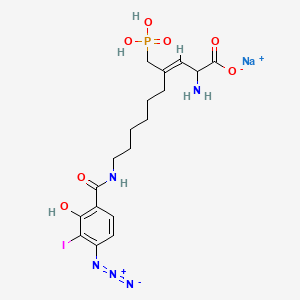 molecular formula C18H24IN5NaO7P B606629 2-Amino-10-((4-azido-2-hydroxy-3-iodobenzoyl)amino)-4-phosphonomethyl-dec-3-enoic acid sodium salt CAS No. 152564-63-1