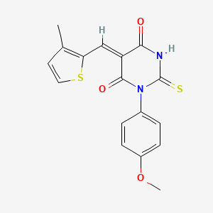 molecular formula C17H14N2O3S2 B6066468 1-(4-methoxyphenyl)-5-[(3-methyl-2-thienyl)methylene]-2-thioxodihydro-4,6(1H,5H)-pyrimidinedione 