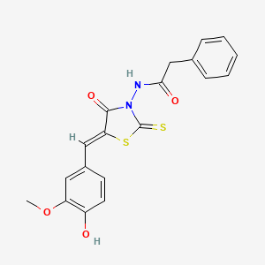 molecular formula C19H16N2O4S2 B6066527 N-[5-(4-hydroxy-3-methoxybenzylidene)-4-oxo-2-thioxo-1,3-thiazolidin-3-yl]-2-phenylacetamide 