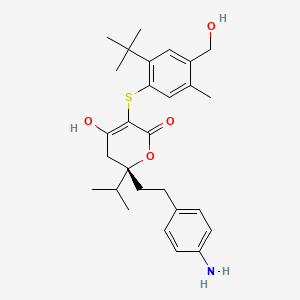 molecular formula C28H37NO4S B606665 2H-Pyran-2-one, 6-(2-(4-aminophenyl)ethyl)-3-((2-(1,1-dimethylethyl)-4-(hydroxymethyl)-5-methylphenyl)thio)-5,6-dihydro-4-hydroxy-6-(1-methylethyl)-, (6S)- CAS No. 207736-05-8