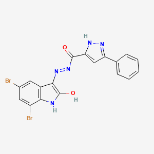 molecular formula C18H11Br2N5O2 B6066691 N'-(5,7-dibromo-2-oxo-1,2-dihydro-3H-indol-3-ylidene)-3-phenyl-1H-pyrazole-5-carbohydrazide 