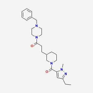 molecular formula C26H37N5O2 B6066718 1-benzyl-4-(3-{1-[(3-ethyl-1-methyl-1H-pyrazol-5-yl)carbonyl]-3-piperidinyl}propanoyl)piperazine 