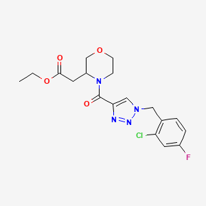 molecular formula C18H20ClFN4O4 B6066956 ethyl (4-{[1-(2-chloro-4-fluorobenzyl)-1H-1,2,3-triazol-4-yl]carbonyl}-3-morpholinyl)acetate 