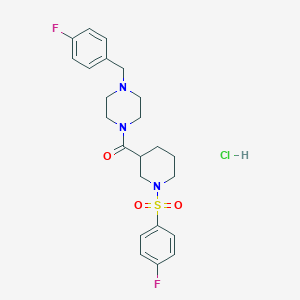 molecular formula C23H28ClF2N3O3S B6067125 1-(4-fluorobenzyl)-4-({1-[(4-fluorophenyl)sulfonyl]-3-piperidinyl}carbonyl)piperazine hydrochloride 