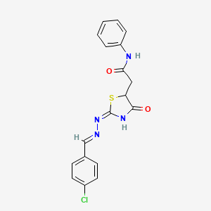 molecular formula C18H15ClN4O2S B6067319 2-{2-[(4-chlorobenzylidene)hydrazono]-4-oxo-1,3-thiazolidin-5-yl}-N-phenylacetamide 