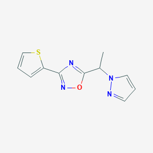 molecular formula C11H10N4OS B6067333 5-[1-(1H-pyrazol-1-yl)ethyl]-3-(2-thienyl)-1,2,4-oxadiazole 
