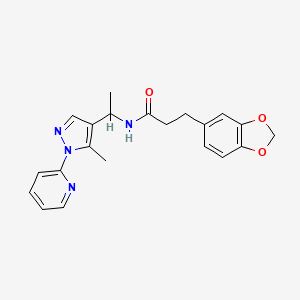 molecular formula C21H22N4O3 B6067549 3-(1,3-benzodioxol-5-yl)-N-{1-[5-methyl-1-(2-pyridinyl)-1H-pyrazol-4-yl]ethyl}propanamide 