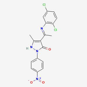 molecular formula C18H14Cl2N4O3 B6067621 4-{1-[(2,5-dichlorophenyl)amino]ethylidene}-5-methyl-2-(4-nitrophenyl)-2,4-dihydro-3H-pyrazol-3-one 