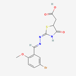 {2-[(5-bromo-2-methoxybenzylidene)hydrazono]-4-oxo-1,3-thiazolidin-5-yl}acetic acid