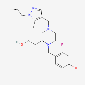 molecular formula C22H33FN4O2 B6067786 2-{1-(2-fluoro-4-methoxybenzyl)-4-[(5-methyl-1-propyl-1H-pyrazol-4-yl)methyl]-2-piperazinyl}ethanol 