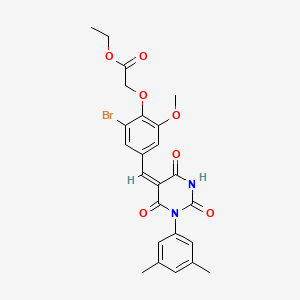 molecular formula C24H23BrN2O7 B6067938 ethyl (2-bromo-4-{[1-(3,5-dimethylphenyl)-2,4,6-trioxotetrahydro-5(2H)-pyrimidinylidene]methyl}-6-methoxyphenoxy)acetate 