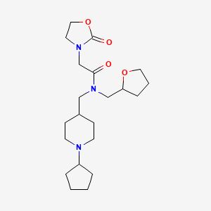 molecular formula C21H35N3O4 B6067988 N-[(1-cyclopentyl-4-piperidinyl)methyl]-2-(2-oxo-1,3-oxazolidin-3-yl)-N-(tetrahydro-2-furanylmethyl)acetamide 