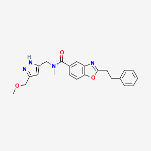 molecular formula C23H24N4O3 B6068006 N-{[5-(methoxymethyl)-1H-pyrazol-3-yl]methyl}-N-methyl-2-(2-phenylethyl)-1,3-benzoxazole-5-carboxamide 