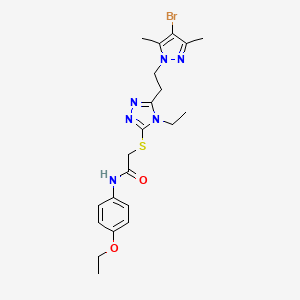 molecular formula C21H27BrN6O2S B6068058 2-({5-[2-(4-bromo-3,5-dimethyl-1H-pyrazol-1-yl)ethyl]-4-ethyl-4H-1,2,4-triazol-3-yl}thio)-N-(4-ethoxyphenyl)acetamide 