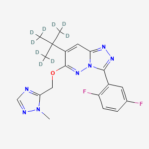molecular formula C19H10D9F2N7O B606827 3-(2,5-二氟苯基)-7-[1,1,1,3,3,3-六氘代-2-(三氘代甲基)丙烷-2-基]-6-[(2-甲基-1,2,4-三唑-3-基)甲氧基]-[1,2,4]三唑并[4,3-b]哒嗪 CAS No. 1213669-91-0