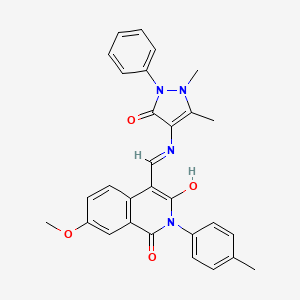 molecular formula C29H26N4O4 B6068322 4-{[(1,5-dimethyl-3-oxo-2-phenyl-2,3-dihydro-1H-pyrazol-4-yl)amino]methylene}-7-methoxy-2-(4-methylphenyl)-1,3(2H,4H)-isoquinolinedione 