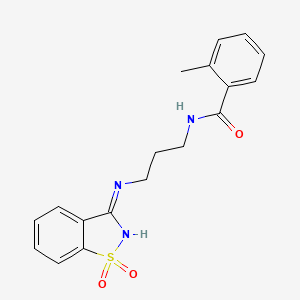 molecular formula C18H19N3O3S B6068407 N-{3-[(1,1-dioxido-1,2-benzisothiazol-3-yl)amino]propyl}-2-methylbenzamide 
