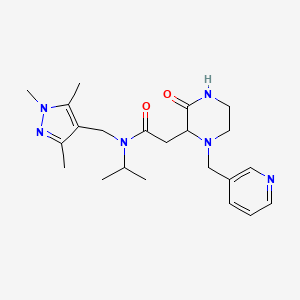 molecular formula C22H32N6O2 B6068490 N-isopropyl-2-[3-oxo-1-(3-pyridinylmethyl)-2-piperazinyl]-N-[(1,3,5-trimethyl-1H-pyrazol-4-yl)methyl]acetamide 