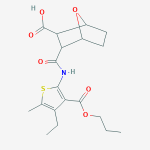 molecular formula C19H25NO6S B6068505 3-({[4-ethyl-5-methyl-3-(propoxycarbonyl)-2-thienyl]amino}carbonyl)-7-oxabicyclo[2.2.1]heptane-2-carboxylic acid 