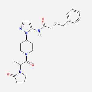 molecular formula C25H33N5O3 B6068519 N-(1-{1-[2-(2-oxo-1-pyrrolidinyl)propanoyl]-4-piperidinyl}-1H-pyrazol-5-yl)-4-phenylbutanamide 