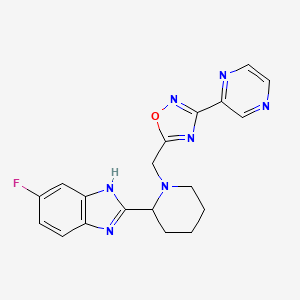 molecular formula C19H18FN7O B6068539 5-fluoro-2-(1-{[3-(2-pyrazinyl)-1,2,4-oxadiazol-5-yl]methyl}-2-piperidinyl)-1H-benzimidazole 