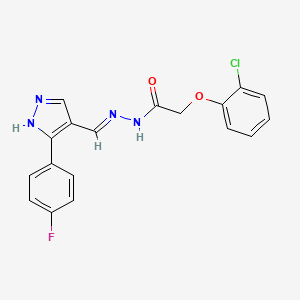 molecular formula C18H14ClFN4O2 B6068546 2-(2-chlorophenoxy)-N'-{[3-(4-fluorophenyl)-1H-pyrazol-4-yl]methylene}acetohydrazide 