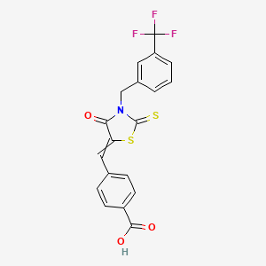 molecular formula C19H12F3NO3S2 B606855 4-[[4-Oxo-2-thioxo-3-[3-(trifluoromethyl)benzyl]thiazolidin-5-ylidene]methyl]benzoic Acid CAS No. 1073612-91-5