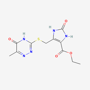 molecular formula C11H13N5O4S B6068551 ethyl 5-{[(6-methyl-5-oxo-4,5-dihydro-1,2,4-triazin-3-yl)thio]methyl}-2-oxo-2,3-dihydro-1H-imidazole-4-carboxylate 