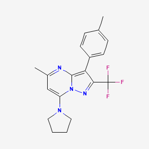molecular formula C19H19F3N4 B6068588 5-methyl-3-(4-methylphenyl)-7-(1-pyrrolidinyl)-2-(trifluoromethyl)pyrazolo[1,5-a]pyrimidine 