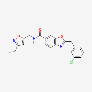 molecular formula C21H18ClN3O3 B6068589 2-(3-chlorobenzyl)-N-[(3-ethyl-5-isoxazolyl)methyl]-1,3-benzoxazole-6-carboxamide 