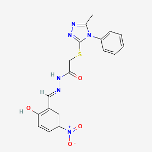 molecular formula C18H16N6O4S B6068779 N'-(2-hydroxy-5-nitrobenzylidene)-2-[(5-methyl-4-phenyl-4H-1,2,4-triazol-3-yl)thio]acetohydrazide 