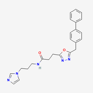 molecular formula C24H25N5O2 B6068851 3-[5-(4-biphenylylmethyl)-1,3,4-oxadiazol-2-yl]-N-[3-(1H-imidazol-1-yl)propyl]propanamide 