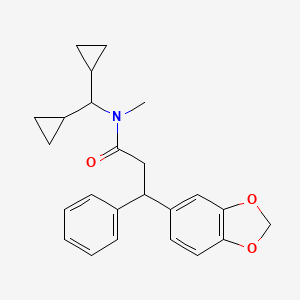 molecular formula C24H27NO3 B6068974 3-(1,3-benzodioxol-5-yl)-N-(dicyclopropylmethyl)-N-methyl-3-phenylpropanamide 