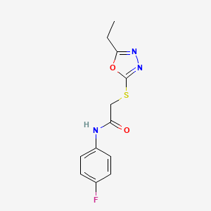 molecular formula C12H12FN3O2S B6069111 2-[(5-ethyl-1,3,4-oxadiazol-2-yl)thio]-N-(4-fluorophenyl)acetamide 