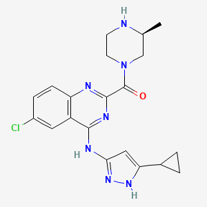 molecular formula C20H22ClN7O B606912 [6-chloro-4-[(5-cyclopropyl-1H-pyrazol-3-yl)amino]quinazolin-2-yl]-[(3S)-3-methylpiperazin-1-yl]methanone CAS No. 2196199-00-3