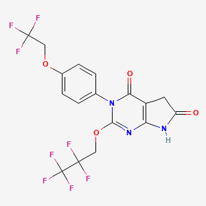 molecular formula C17H11F8N3O4 B606917 2-(2,2,3,3,3-五氟丙氧基)-3-[4-(2,2,2-三氟乙氧基)苯基]-5,7-二氢-3H-吡咯并[2,3-d]嘧啶-4,6-二酮 CAS No. 1236767-85-3