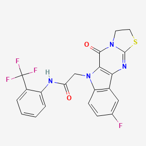 molecular formula C21H14F4N4O2S B6069176 2-(9-fluoro-5-oxo-2,3-dihydro[1,3]thiazolo[3',2':1,2]pyrimido[5,4-b]indol-6(5H)-yl)-N-[2-(trifluoromethyl)phenyl]acetamide 