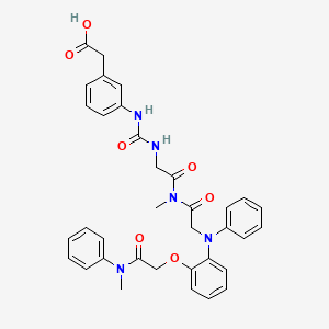 molecular formula C35H35N5O7 B606919 Glycinamide, N-(((3-(carboxymethyl)phenyl)amino)carbonyl)glycyl-N-methyl-N2-(2-(2-(methylphenylamino)-2-oxoethoxy)phenyl)-N-phenyl- CAS No. 183176-50-3
