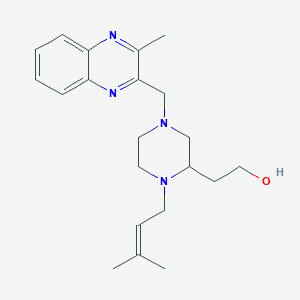 molecular formula C21H30N4O B6069206 2-{1-(3-methyl-2-buten-1-yl)-4-[(3-methyl-2-quinoxalinyl)methyl]-2-piperazinyl}ethanol 