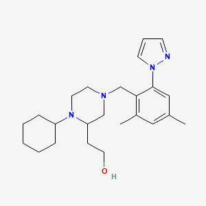 molecular formula C24H36N4O B6069344 2-{1-cyclohexyl-4-[2,4-dimethyl-6-(1H-pyrazol-1-yl)benzyl]-2-piperazinyl}ethanol 