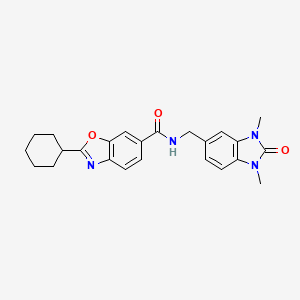 molecular formula C24H26N4O3 B6069362 2-cyclohexyl-N-[(1,3-dimethyl-2-oxo-2,3-dihydro-1H-benzimidazol-5-yl)methyl]-1,3-benzoxazole-6-carboxamide 