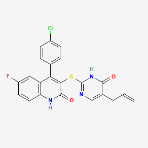 molecular formula C23H17ClFN3O2S B6069541 3-[(5-allyl-4-methyl-6-oxo-1,6-dihydro-2-pyrimidinyl)thio]-4-(4-chlorophenyl)-6-fluoro-2(1H)-quinolinone 