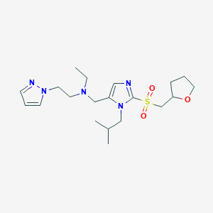 molecular formula C20H33N5O3S B6069608 N-ethyl-N-({1-isobutyl-2-[(tetrahydro-2-furanylmethyl)sulfonyl]-1H-imidazol-5-yl}methyl)-2-(1H-pyrazol-1-yl)ethanamine 