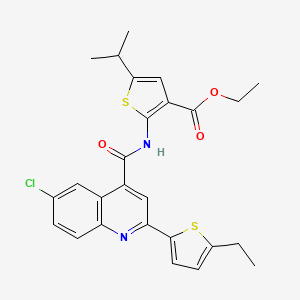 molecular formula C26H25ClN2O3S2 B6069635 ethyl 2-({[6-chloro-2-(5-ethyl-2-thienyl)-4-quinolinyl]carbonyl}amino)-5-isopropyl-3-thiophenecarboxylate 