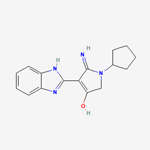 molecular formula C16H18N4O B6069709 5-amino-4-(1H-benzimidazol-2-yl)-1-cyclopentyl-1,2-dihydro-3H-pyrrol-3-one 