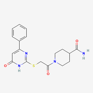 molecular formula C18H20N4O3S B6069768 1-{[(4-hydroxy-6-phenyl-2-pyrimidinyl)thio]acetyl}-4-piperidinecarboxamide 