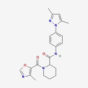 molecular formula C22H25N5O3 B6069778 N-[4-(3,5-dimethyl-1H-pyrazol-1-yl)phenyl]-1-[(4-methyl-1,3-oxazol-5-yl)carbonyl]-2-piperidinecarboxamide 