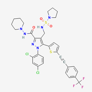 molecular formula C33H31Cl2F3N6O3S2 B606982 1-(2,4-二氯苯基)-N-1-哌啶基-4-[[(1-吡咯烷基磺酰基)氨基]甲基]-5-[5-[2-[4-(三氟甲基)苯基]乙炔基]-2-噻吩基]-1H-吡唑-3-甲酰胺 CAS No. 1429239-98-4
